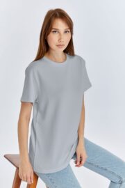 Kadın Modal Kumaş Regular Gri T-Shirt - Görsel 6