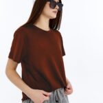 Kadın Modal Kumaş Regular Kahverengi T-Shirt
