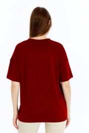 Kadın Modal Kumaş Oversize Bordo T-Shirt - Görsel 12