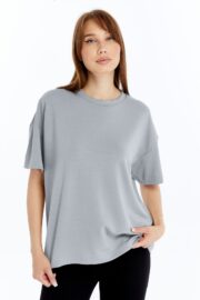 Kadın Modal Kumaş Oversize Gri T-Shirt - Görsel 6