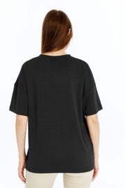 Kadın Modal Kumaş Oversize Siyah T-Shirt - Görsel 12