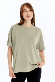 Kadın Modal Kumaş Oversize Su Yeşili T-Shirt - Görsel 6