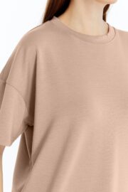 Kadın Modal Kumaş Oversize Sütlü Kahve T-Shirt - Görsel 12