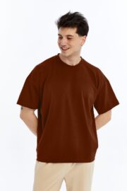 Erkek Modal Kumaş Oversize Kahverengi T-Shirt - Görsel 11