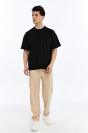 Erkek Modal Kumaş Oversize Siyah T-Shirt - Görsel 6