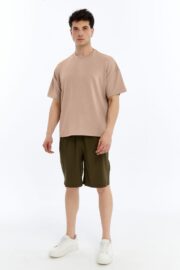 Erkek Modal Kumaş Oversize Sütlü Kahve T-Shirt - Görsel 6