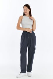 Kadın Oversize Paraşüt Kumaş Kargo Cep Pantolon - Füme - Görsel 12
