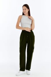 Kadın Oversize Paraşüt Kumaş Kargo Cep Pantolon - Haki - Görsel 12