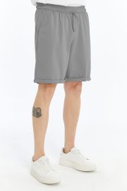 Erkek Oversize Duble Paça Penye Şort - Gri - Görsel 6