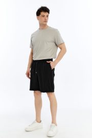 Erkek Oversize Duble Paça Penye Şort - Siyah - Görsel 6