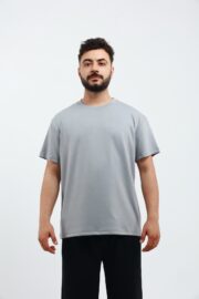 Erkek Modal Kumaş Regular Gri T-Shirt - Görsel 3