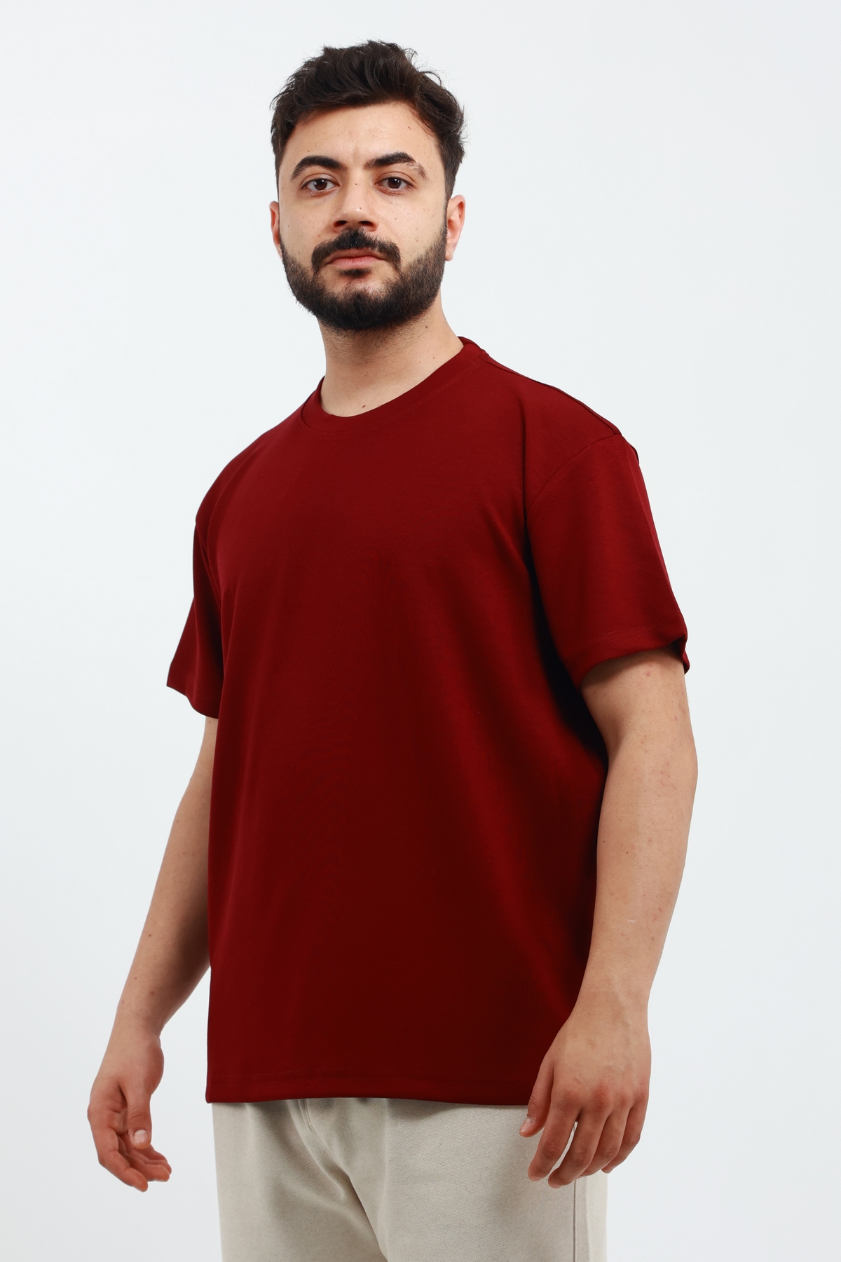 SVCN4357 Erkek Modal Kumaş Regular Bordo T-Shirt - Görsel 1